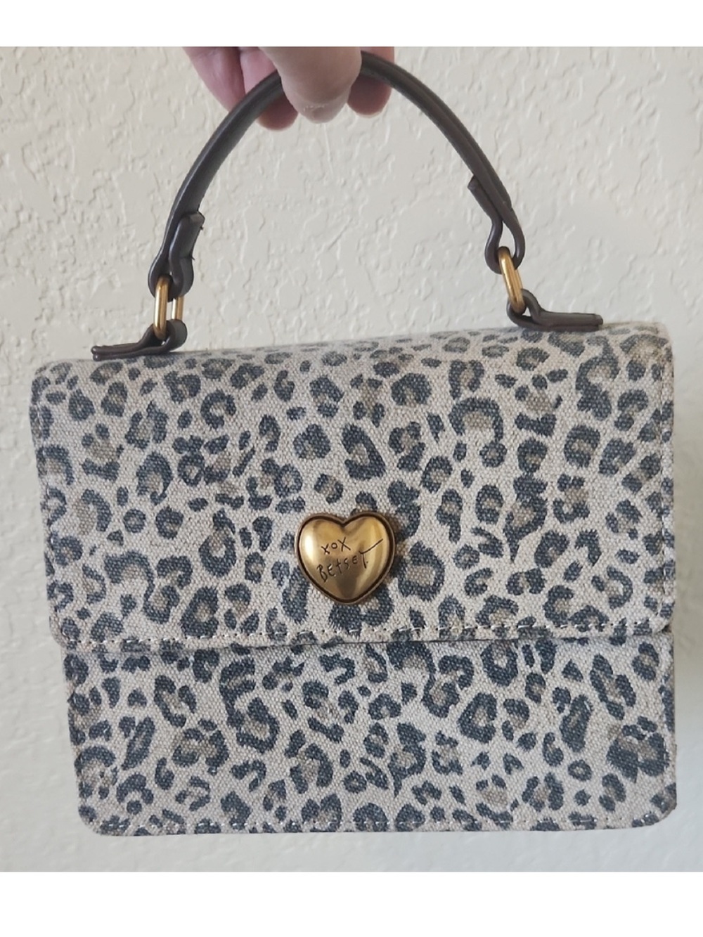 Betsey Johnson Leopard Print Crossbody Bag with Brown and Gold Accents